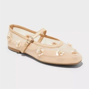 A New Day Everly Flats Floral Embellished shoes  - Tan Womens 7 NO BOX
